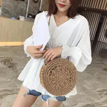 Ретро полые женские соломенная сумка с цветочным рисунком Новое поступление модные винтажные сумочки круг переплетение летнее пляжный отдых сумки-мессенджеры