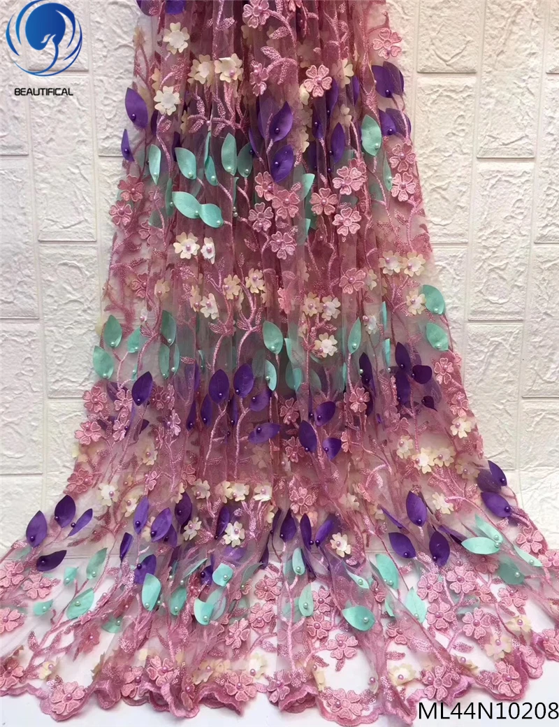 

BEAUTIFICAL 3d embroidery net lace beads 3d french lace fabric luxury african french tulle fabric with beads ML44N102