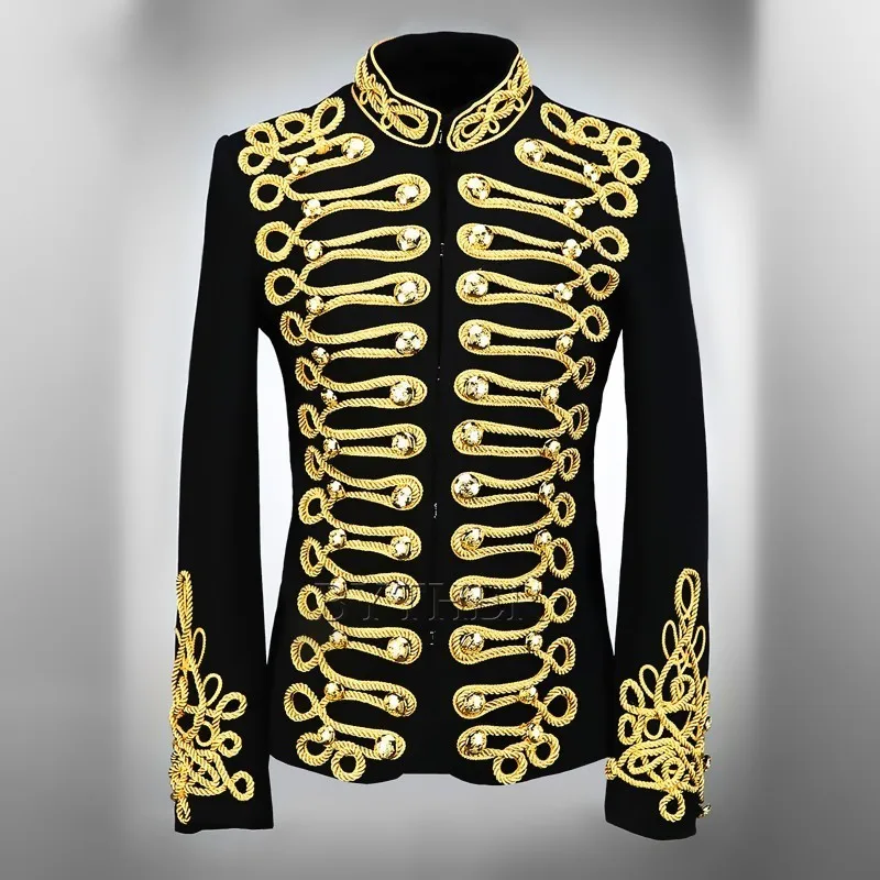 Gold Embroidery Jacket Coat Men Stylish Blazer Black Nightclub Male Singer Host Costume European Style C Studio Stage Wears