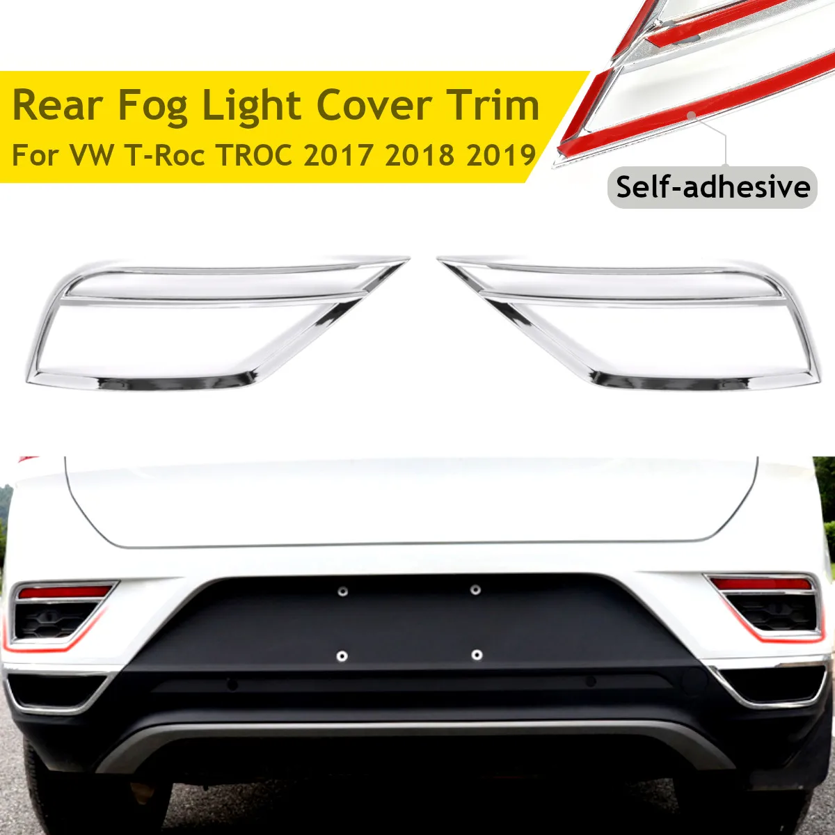 

2Pcs Car Rear Foglight Fog Light Lamp Cover Case Sticker Decoration Trim ABS Chrome For Volkswagen For VW T-ROC TROC 2017-2019