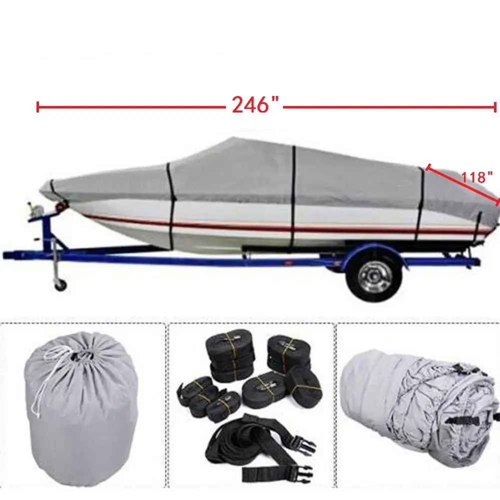 

17-19ft 600D Oxford Fabric High Quality Waterproof Boat Cover With Storage Bag Gray