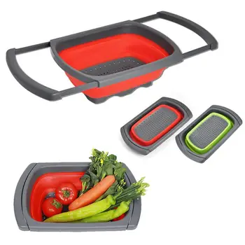 

Kitchen Colander Fruit Vegetable Washing Basket Foldable Strainer Collapsible Drainer Over The Sink Adjustable Silicone Tools