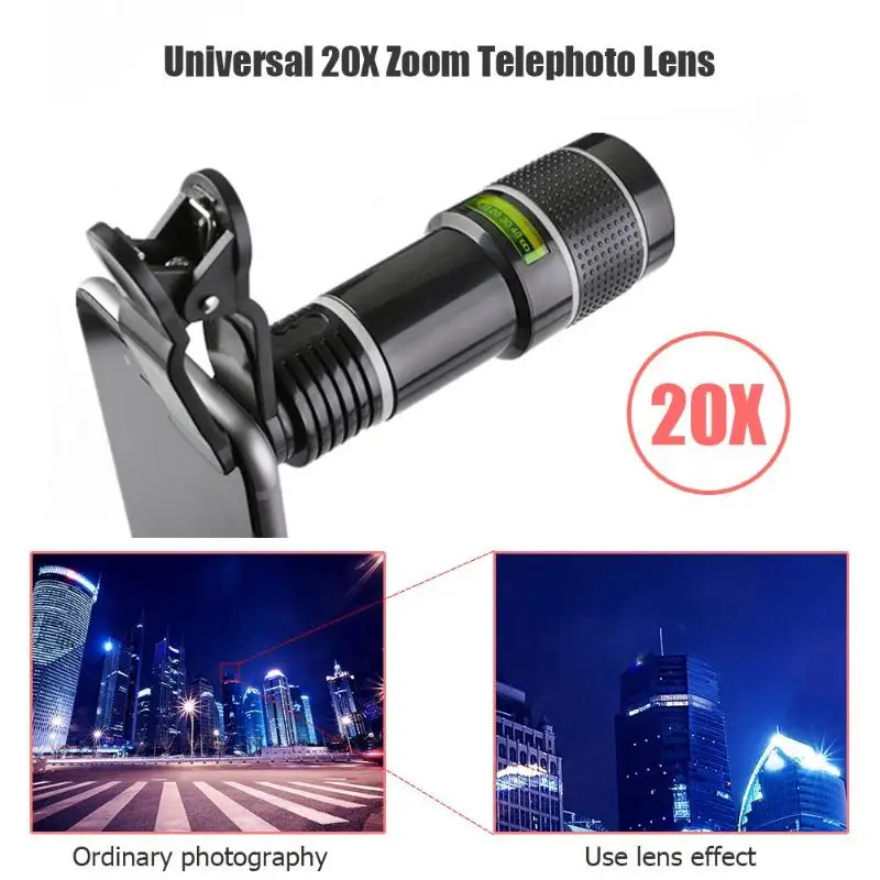 

Universal 20X Zoom Telephoto Lens External Mobile Phone Camera Lens with Clip for iPhone Universal Lens DSLR Mobile Phone Lens