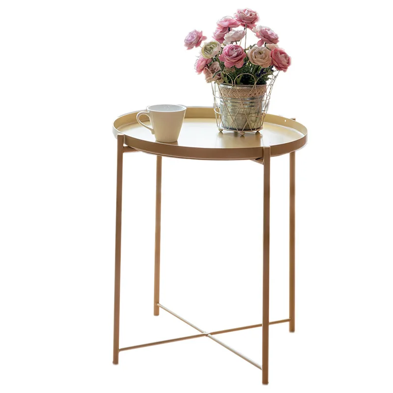 Nordic wrought iron tray small table Simple sofa edge wrought iron tray coffee table coffee folding small round table Nordic wrought iron tray small table Simple sofa edge wrought iron tray coffee table coffee folding small round table