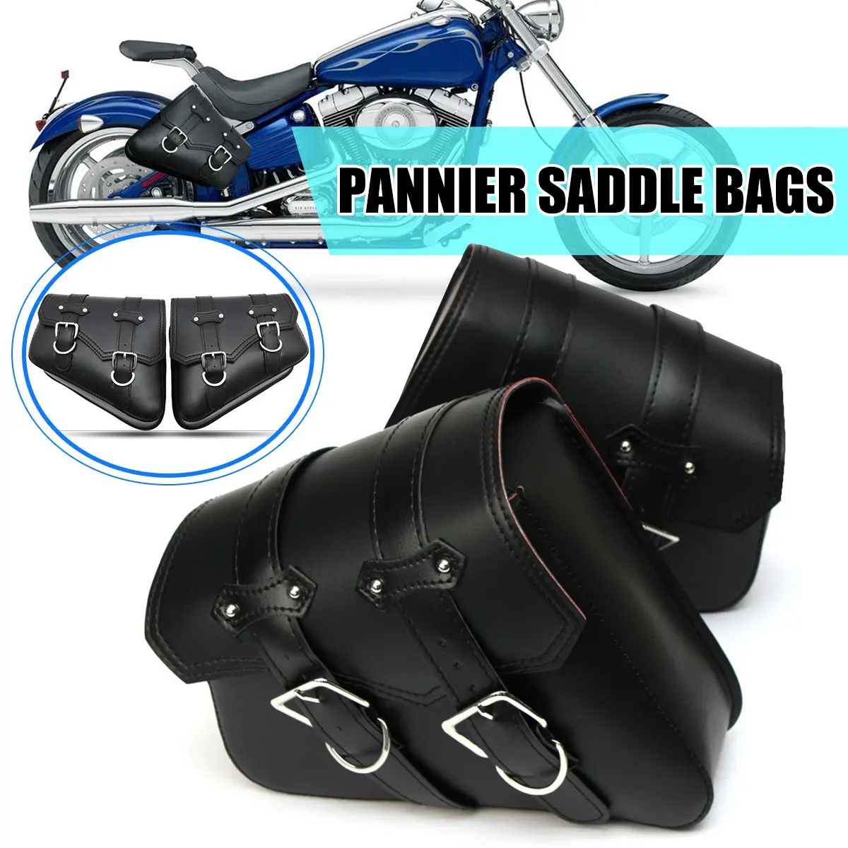 

Pair Universal Motorcycle Saddlebags PU Leather Storage Tool Pouch Luggage Side Bag For Harley Davidson Cruiser