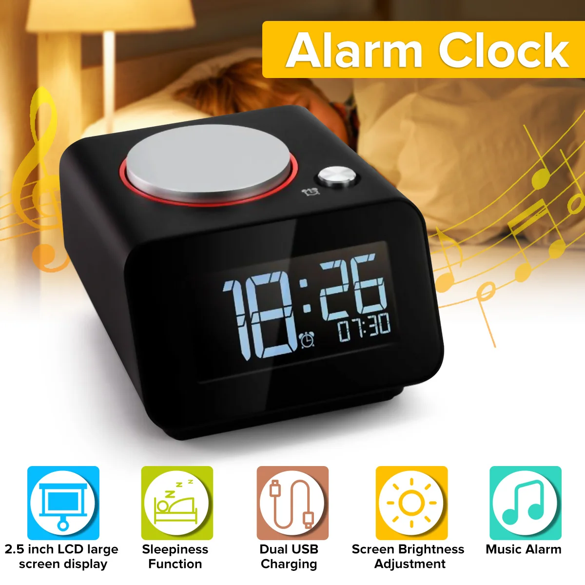 

Rechargeable Alarm Clock Digital Alarm Clock With Dual USB Charging Port For Phones And Alarm Clocks Dimmable Battery Backup