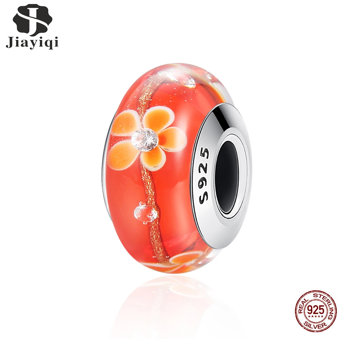 

Jiayiqi Hot Sale Real 925 Sterling Silver Orange Plum Blossom European Glass Beads Fit Charm Bracelets DIY Jewelry Accessories