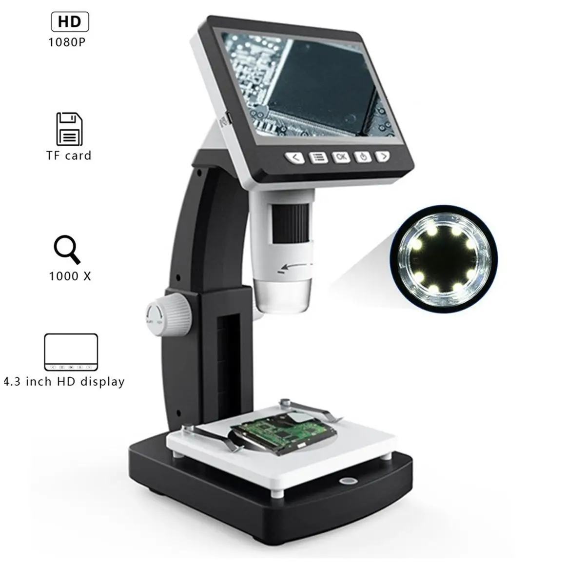 

Professional G710 1000X LCD Digital Microscope 4.3inch HD 1080P Portable Desktop Magnification Microscope 2048*1536 Resolution