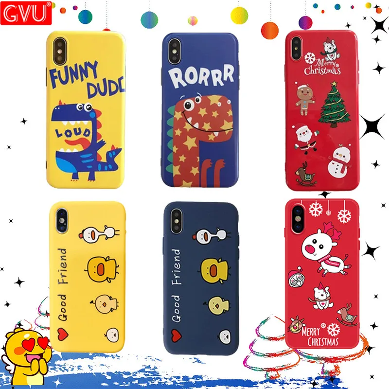 

GVU Cute Cartoon Phone Case On The For iPhone 6 6s 7 8 Plus X XR XS Max Silicone Christmas Soft TPU For iPhone 6 7 8 Case Cover