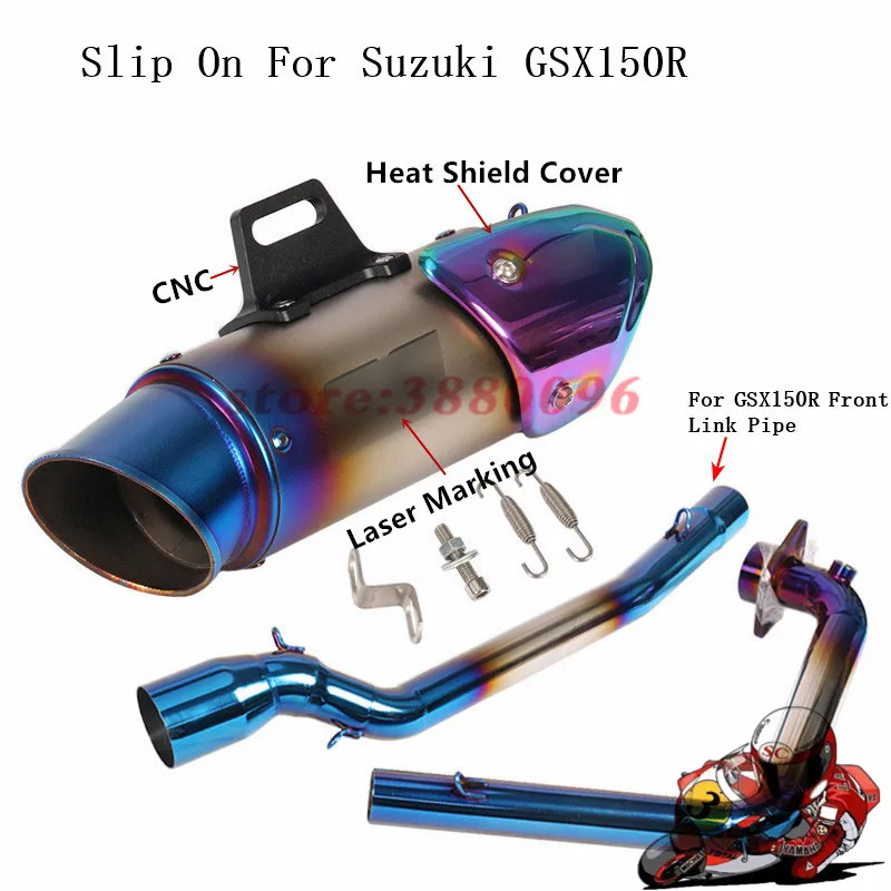 

Slip On For Suzuki GSX150R GSXR150 18 Motorcycle Exhaust Escape DB Killer Modified Front Connect Link Pipe Laser Muffler 2 Holes