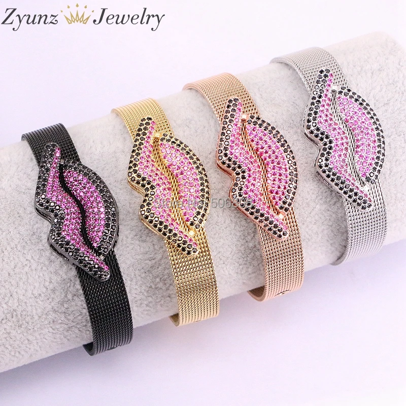 

5PCS ZYZ330-4076 Fashion CZ Micro Pave Lip Mesh Wire Bracelets Silver Rose Gold Titanium Steel Watch Band Belt Buckle Bracelets