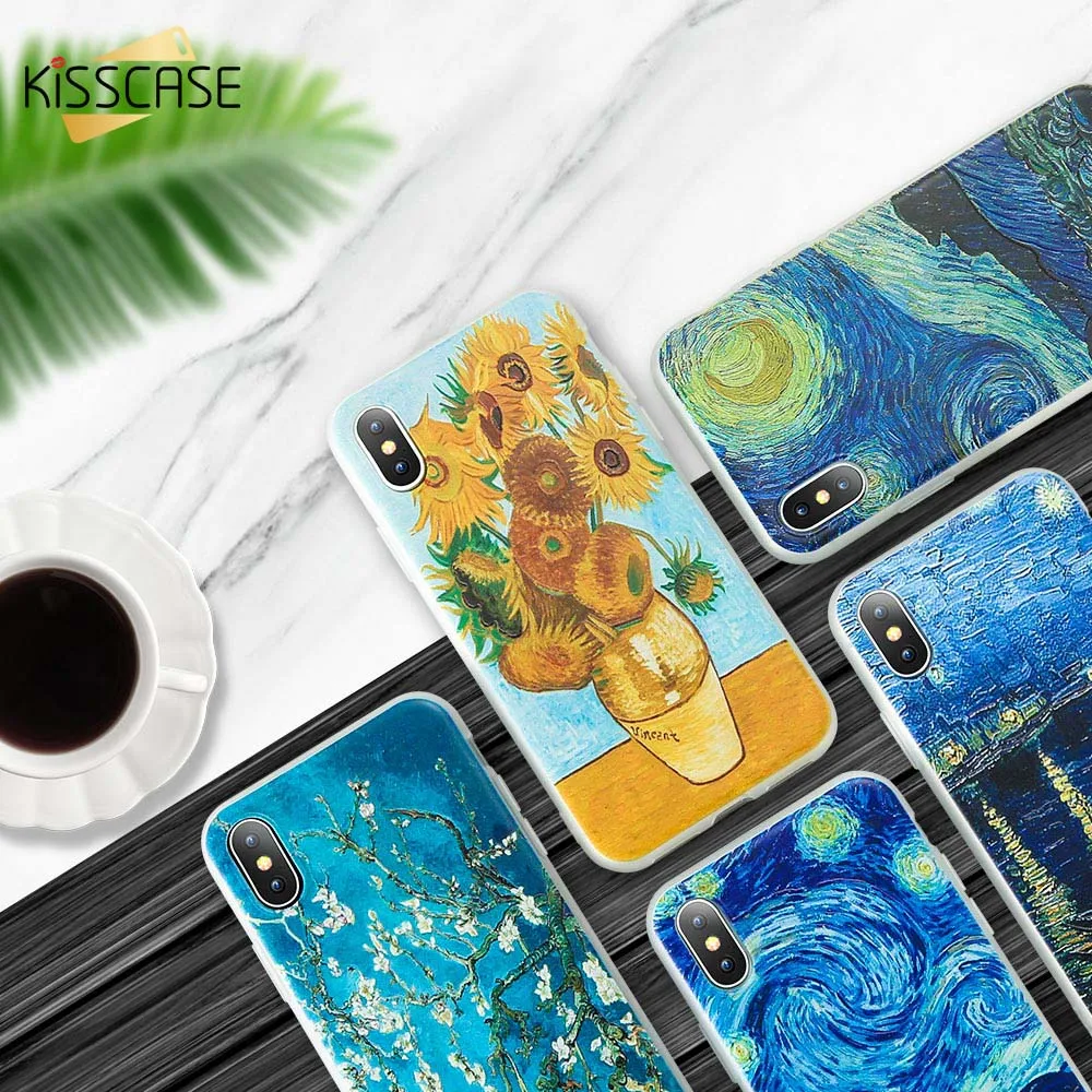 

KISSCASE Oil Painting Case For Huawei Honor 9 Lite 10 8x 7A 7C 3D Emboss Soft Cases For Huawei P20 mate 20 10 Lite P Smart Cover