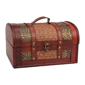 

Wooden Vintage Treasure Box Collectibles Jewelry Box Storage Organizer Trinket Keepsake Chest Pack