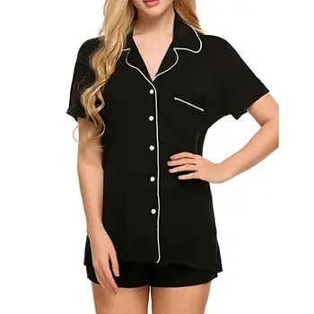 

New Women Pajamas Sets 2019 Casual Summer Fitness Short Sleeve Button Shirts+Shorts Homewear Sleepwear