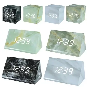 

Multicolor Marbling Voice Control Alarm Clock Digital LED Desk Thermometer Hygrometer Calendar USB Timer Calendar