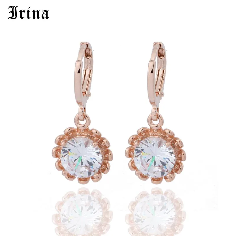 

Irina 585 Cute Romantic Flower Simple Drop Earrings For Women Rose Round Cut AAA Zircon Sparkling feminino Gift