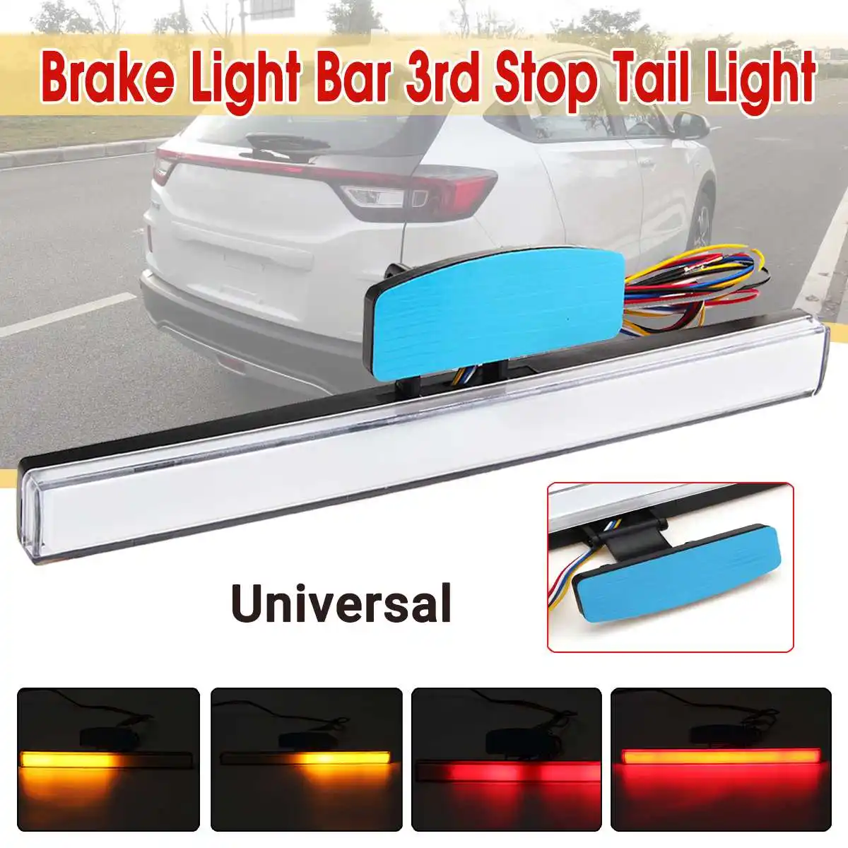 

12V Universal Clear Brake Light Car High Mount Level Third /3rd Rear Stop Tail Light Red & Yellow Light Color