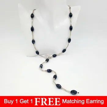 

LiiJi Unique 80cm Black Agates Onyx 10x14mm Faceted beads Link Fashion Necklace Women Gift