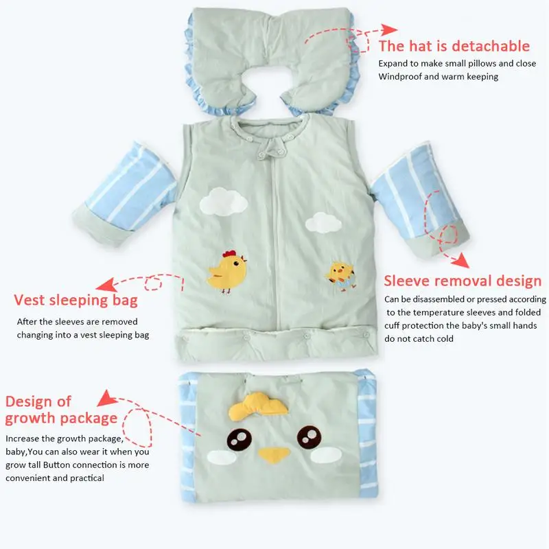 

Infant Newborn Baby Winter Thickening Sleeping Bag Cute Cartoon Pattern Detachable Lengthen Sleeves Anti-Kicking Warmth Sleepbag