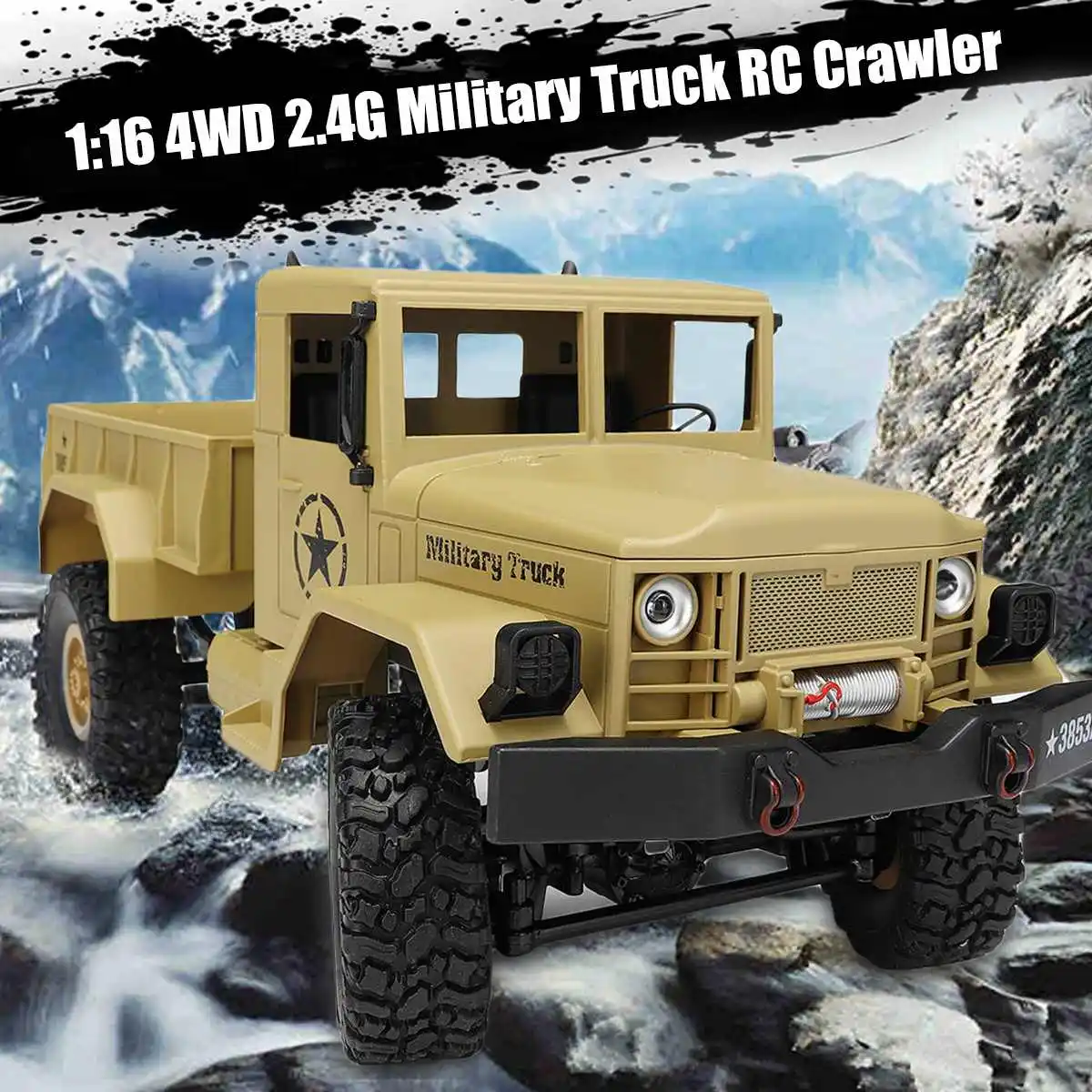

RC Crawler Military Truck Off Road Rock Car 1:16 2.4G 4WD 10km/h RTR Remote Control Toy Power-efficient Colors LED Headlight