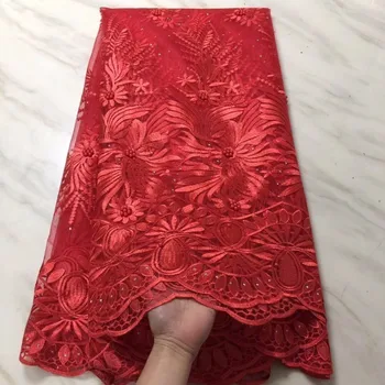

2019 Latest red French Nigerian Lace Fabrics High Quality Tulle African Laces Fabric Wedding African French Tulle Lace