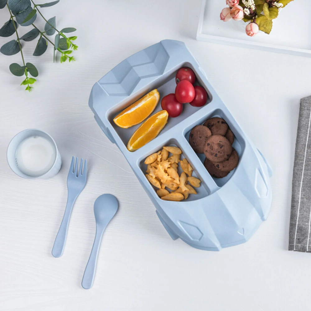 GZZT  Bamboo Fiber Tableware Set Lovely Gifts Creative Bowl Baby Plates Car Shape Cute Children Food Bowl With Cup Spoon Fork