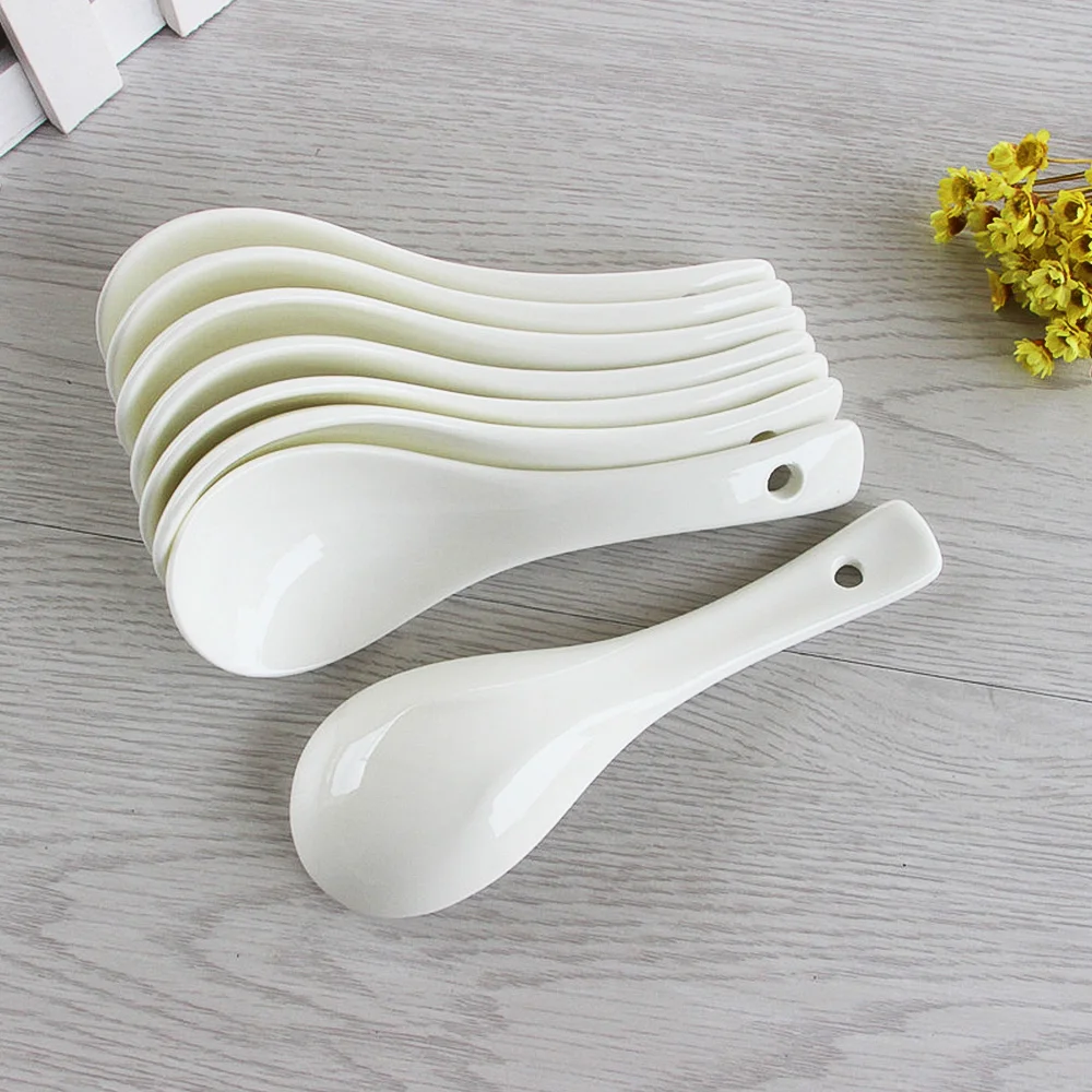 

Plain White Bone China Chinese Rice Scoop Spoon Soup Ladle Porcelain Home Restaurant Tableware