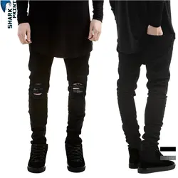 SharkPrint 2019 модные рваные джинсы для мужчин High Street деним карандаш Slim Fit стрейч Байкер повседневное узкие черные мотобрюки