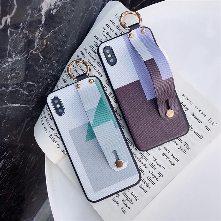

Darkness Style abstract graphics plaid Phone Case For iPhone XS XR XS Max X 6 7 8 Plus TPU Soft Back Cover With the Wrist strap