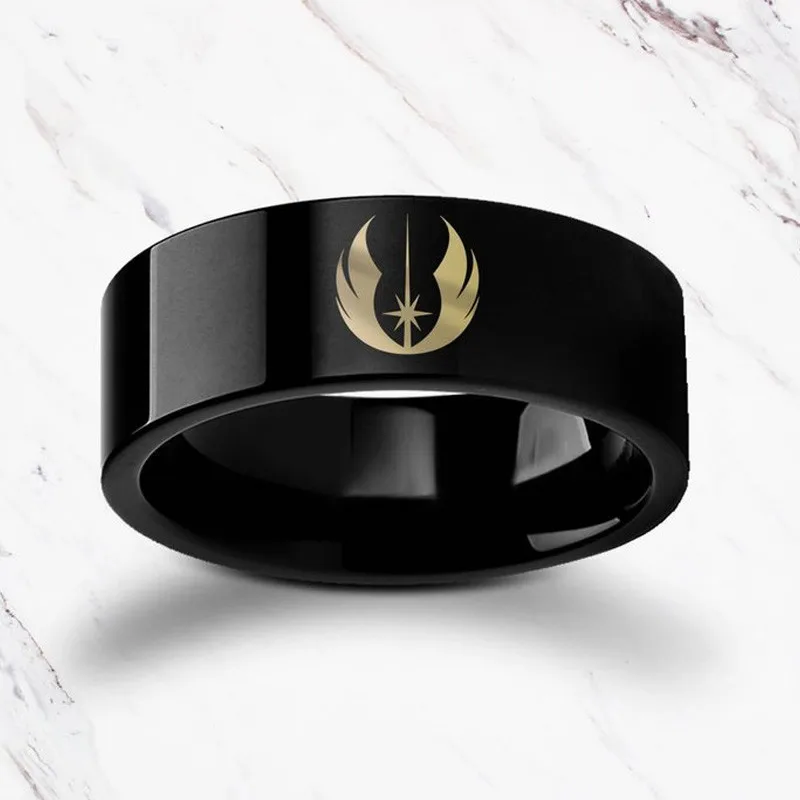 

Engraved Star Wars Jedi Order Symbol Men Rings Wedding Brands Black Square Stainless Steel Size 7 To Size 12