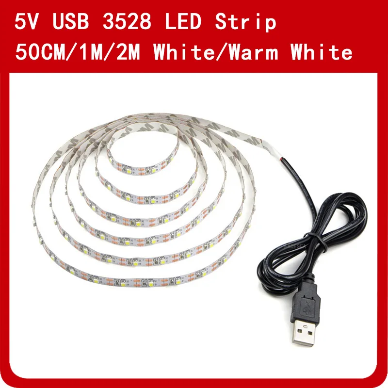 

DC 5V USB Power Supply LED Strip Light SMD 3528 Non waterproof 50CM 1M 2M Lamp Tape for Computer/TV Background Lighting