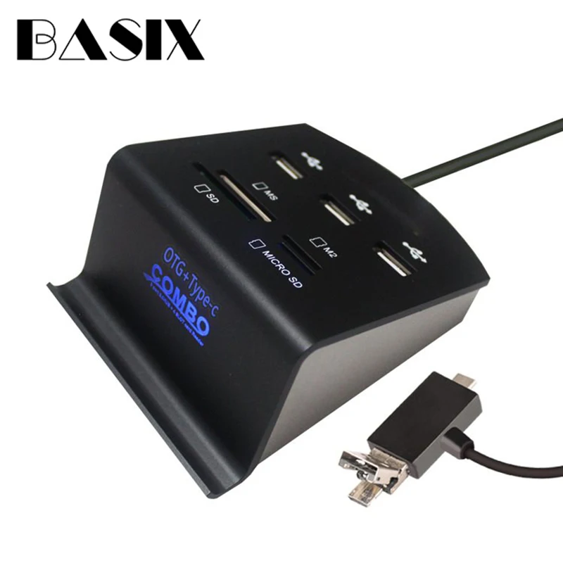 

BASIX Type C/Micro USB OTG HUB Adapter Multi Usb with 3*USB2.0,SD/Micro SD/M2/MS card reader USB Splitter For Macbook Pro Laptop