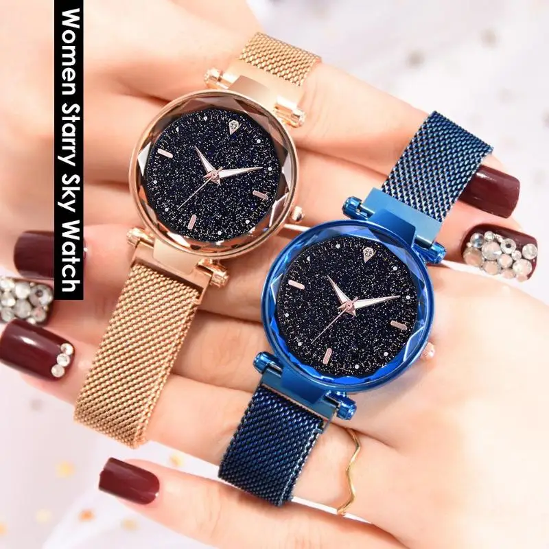 

2019 Simple Fashion Women Magnetic Mesh Watches Luxury Casual Starry Sky Watch Luxury Crystal Rhinestone Stainless Steel Quartz