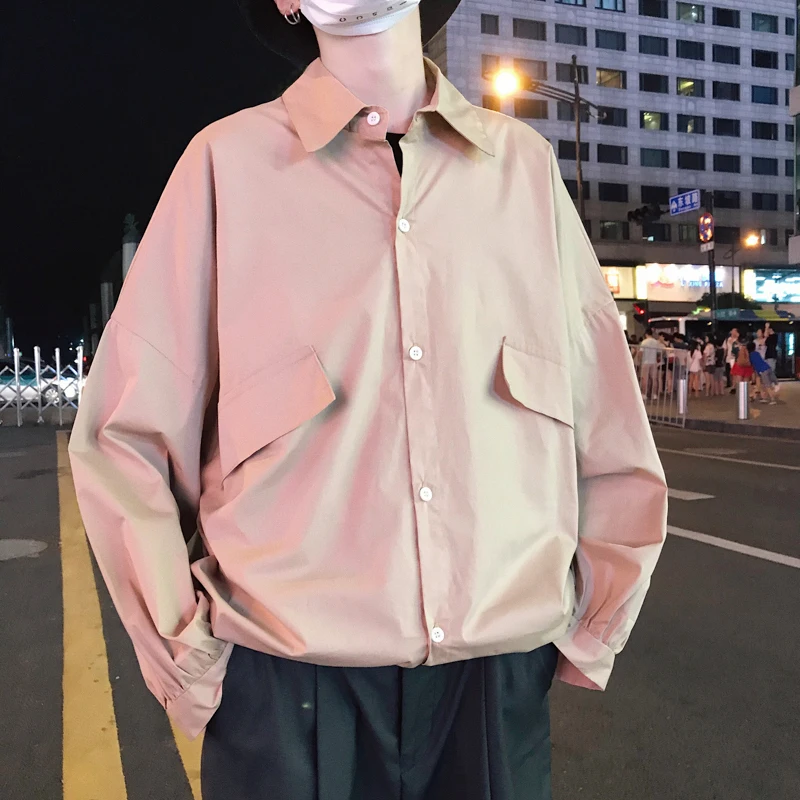 

Spring Men's New Cotton Lapels Solid Color Pocket Design Shirt men Single-breasted Casual Loose Streetwear Comfort camisa
