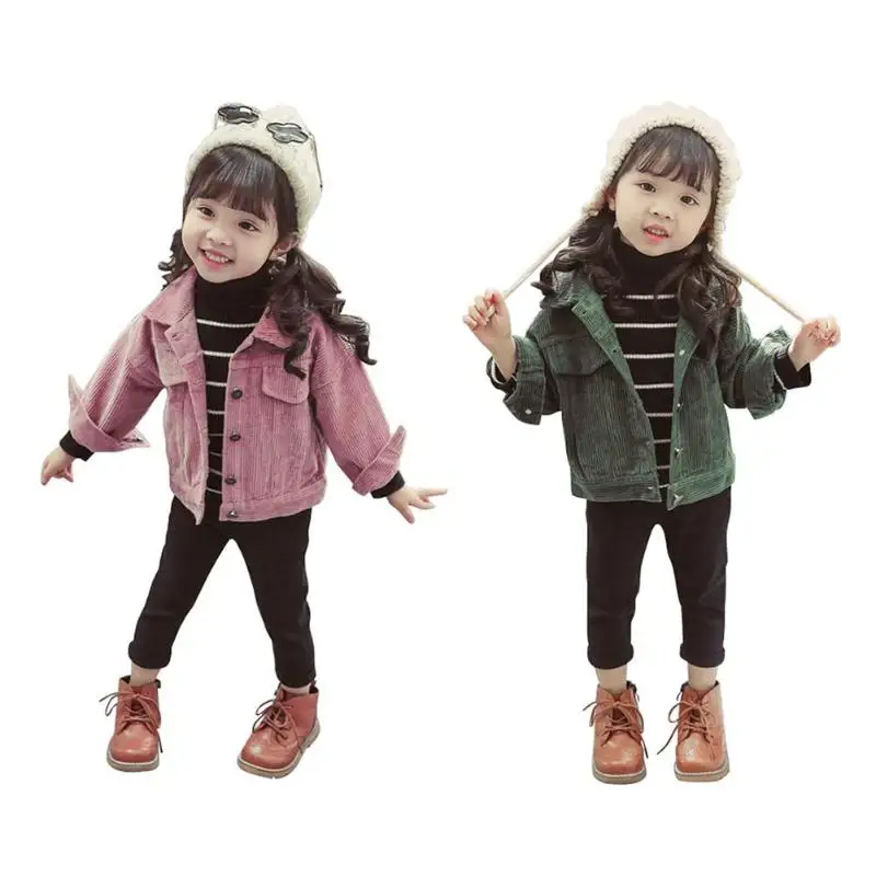 

Children Girls Jackets Cool Kid Long Sleeves Hooded Buttons Coats Corduroy Buttons Jackets Solid Color Autumn Coat Chrismas Gift