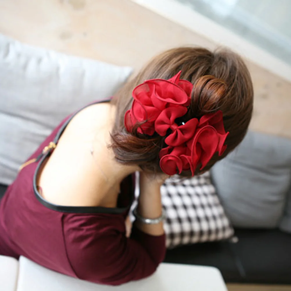 

Large Silk Chiffon Flower Bow Hair Claw Clip Ladies Fashion Hair Accessories