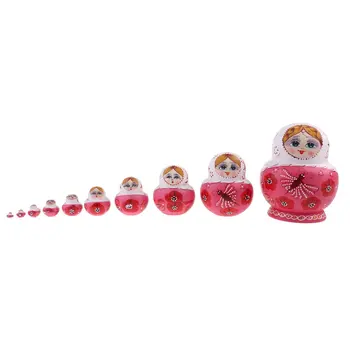 

10pcs/set Wooden Russian Nesting Dolls Hand Painted Pink Butterfly Babushka Dolls Toys Christmas Birthday Gift for Children