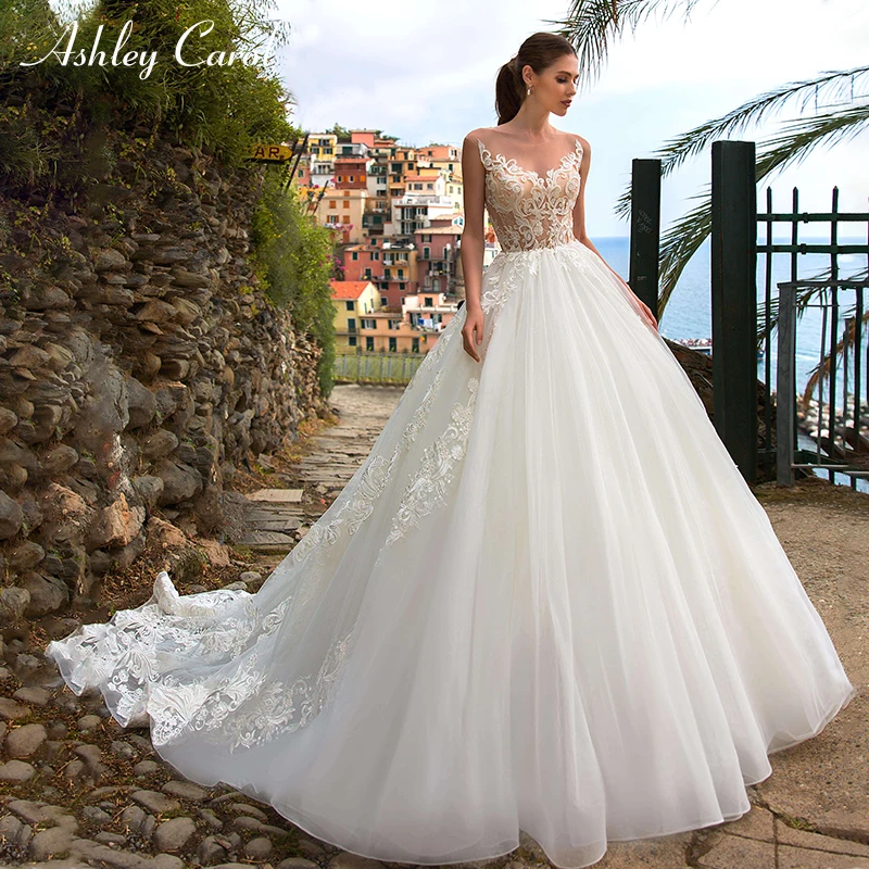 Ashley Carol Vintage Wedding Dress 2019 Illusion V Neckine Mariage