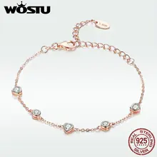 WOSTU Настоящее 925 пробы серебряный и золотой цвет сладкое сердце звено цепи браслет для женщин Роскошные ювелирные изделия подарок для жены DXB097