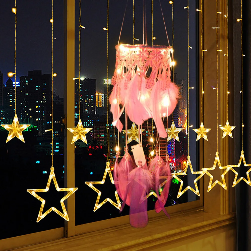 

1.5 M LED Lighting Dream Catcher Hanging DIY LED Lamp Feather Crafts Wind Chimes Girl Bedroom Romantic Hanging Decoration Gift