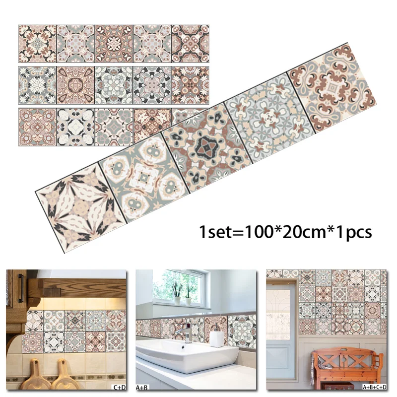

Waterproof Self-adhesive Tile Sticker Kitchen Bathroom Home Decor Art Wall Decal