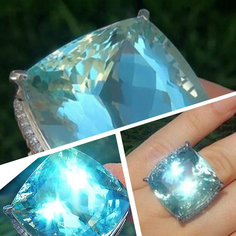 925anillos серебряное горячее новое кольцо светло-голубое большое циркониевое