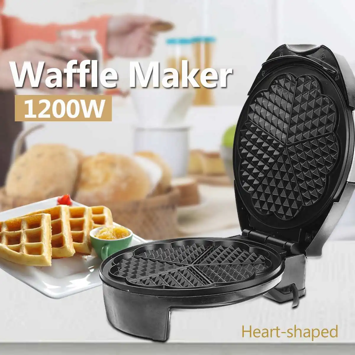 

1200W Non-stick Electric Waffle Maker Baker Machine Heart-shaped Muffin Kitchen Breakfast Bubble Puff Egg Cake Baking Tools