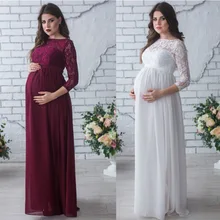 Oklady S-XL кружевное платье для беременных платье с v-образным вырезом и длинным рукавом для свадебной вечеринки элегантная одежда для беременных женщин размера плюс