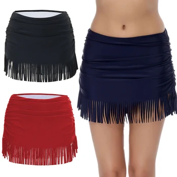 

Women Summer Skirt Tassel Slimming Tummy Skirted Ladies Swimsuit Bikini Bottoms 2019 New Fashion Holiday Beachwear Short Skirts