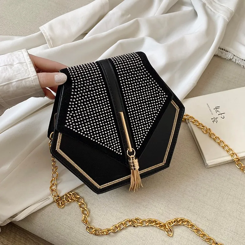 Fashion Small Hexagon Crossbody Bags Luxury Handbags Women Bags Designer Ladies Tassel Evening ...