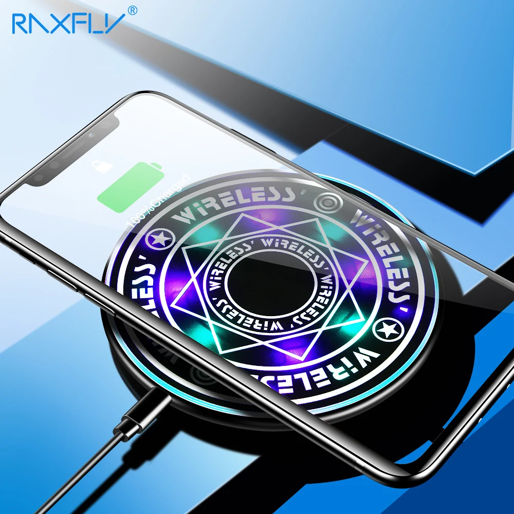 

RAXFLY Magic Array 10W Wireless Charger For iPhone X XS XR 8 Circle LED Fast Wireless Charging For Samsung S10 S9 S8 Charge Pad