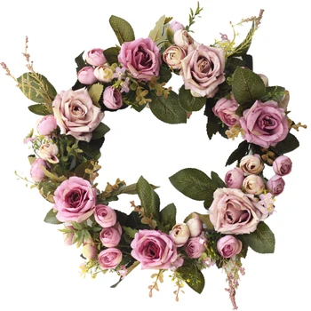 

13.78'' Beautiful High Quality Exquisite Rose Tea Flower Flower Wreath Door Decoration Wedding Home Decoration Supplies