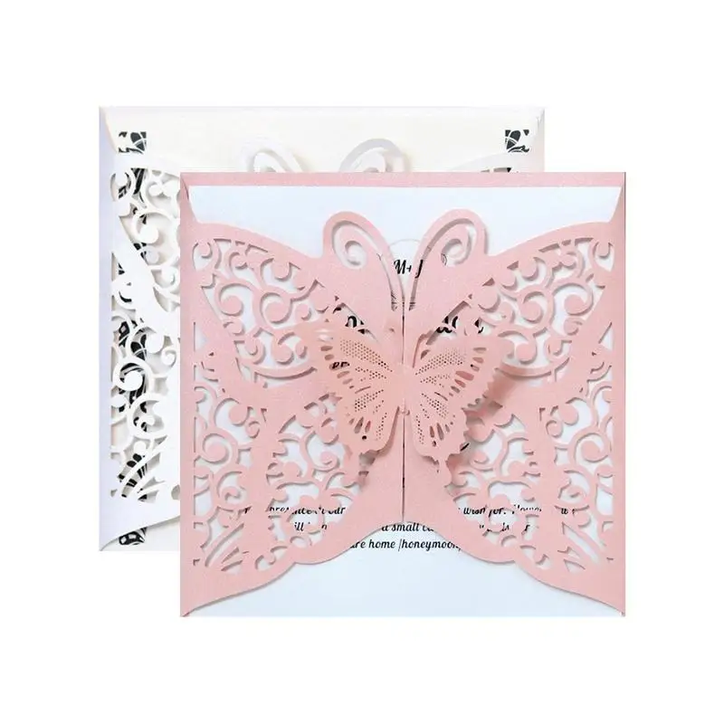  10pcs Hollow Butterfly Wedding Invitation Cards Card Paper and Cover Kit for Wedding Birthday Showe - 33006123445
