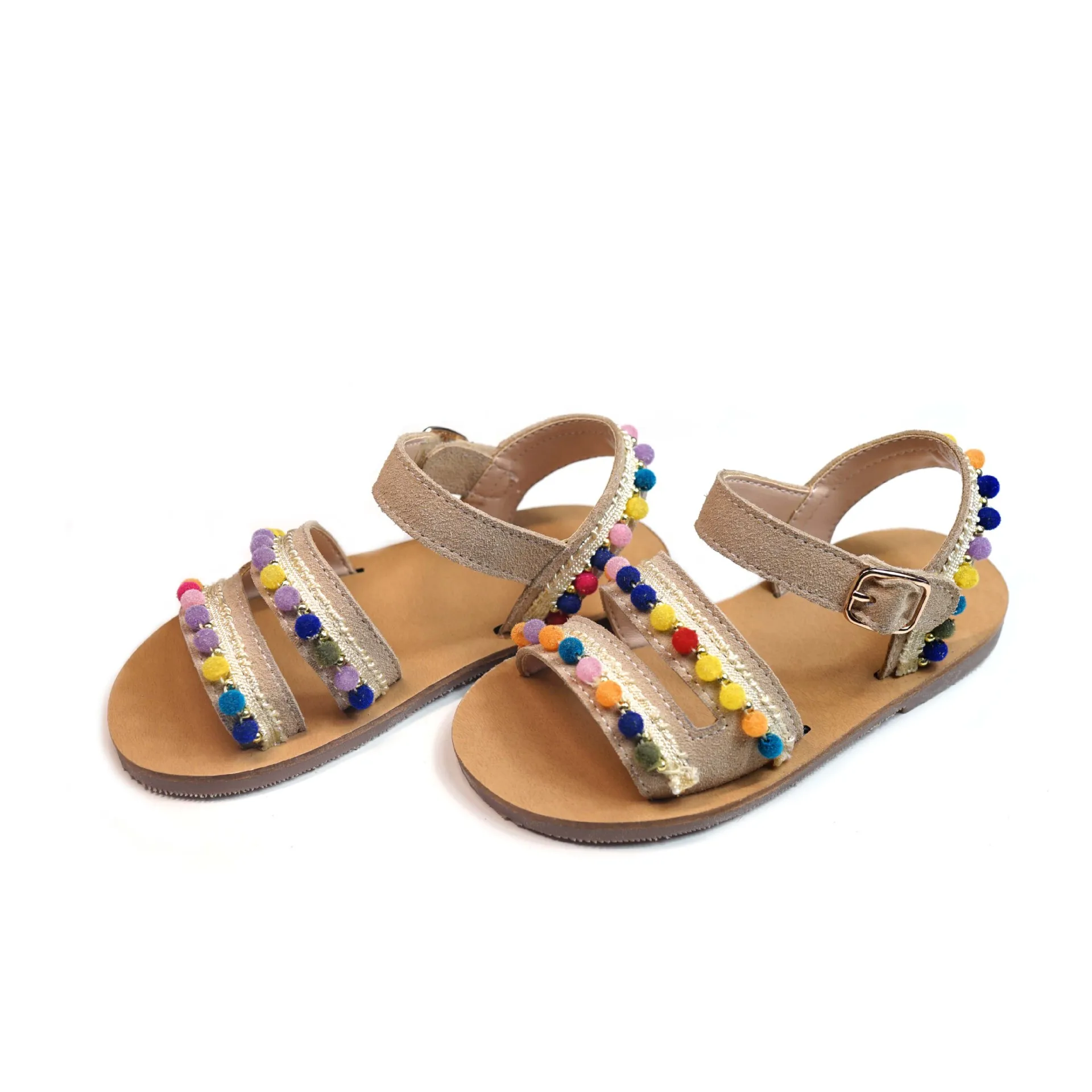Сандалии Littlesummer для девочек замшевые Нескользящие сандалии с цветными бусинами